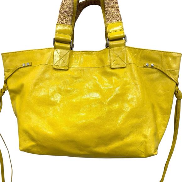 Isabel Marant Wardy Leather Tote Yellow Straw Straps Large Carryall Bag - Picture 8 of 11